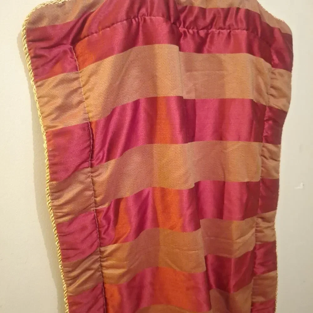 Damask Table Runner With Pleated Trim And Cord. 41 In X 24 In. Red And Gold